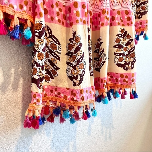 Velzera Dress Women’s Orange Floral Pintuck Pleats Long Flounce Sleeves Small - Picture 6 of 11